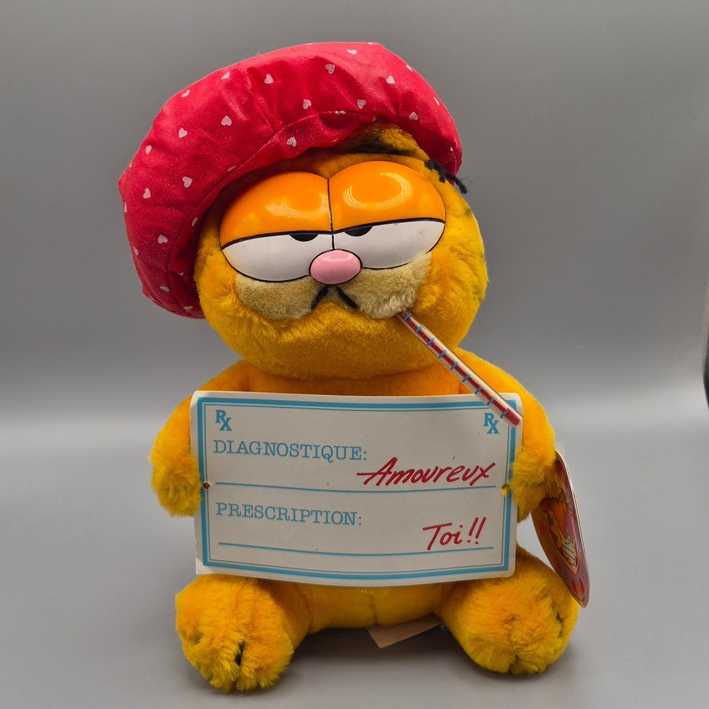 Vintage 1988 Dakin Garfield Love Sick Plush French Prescription Sign 86-4170